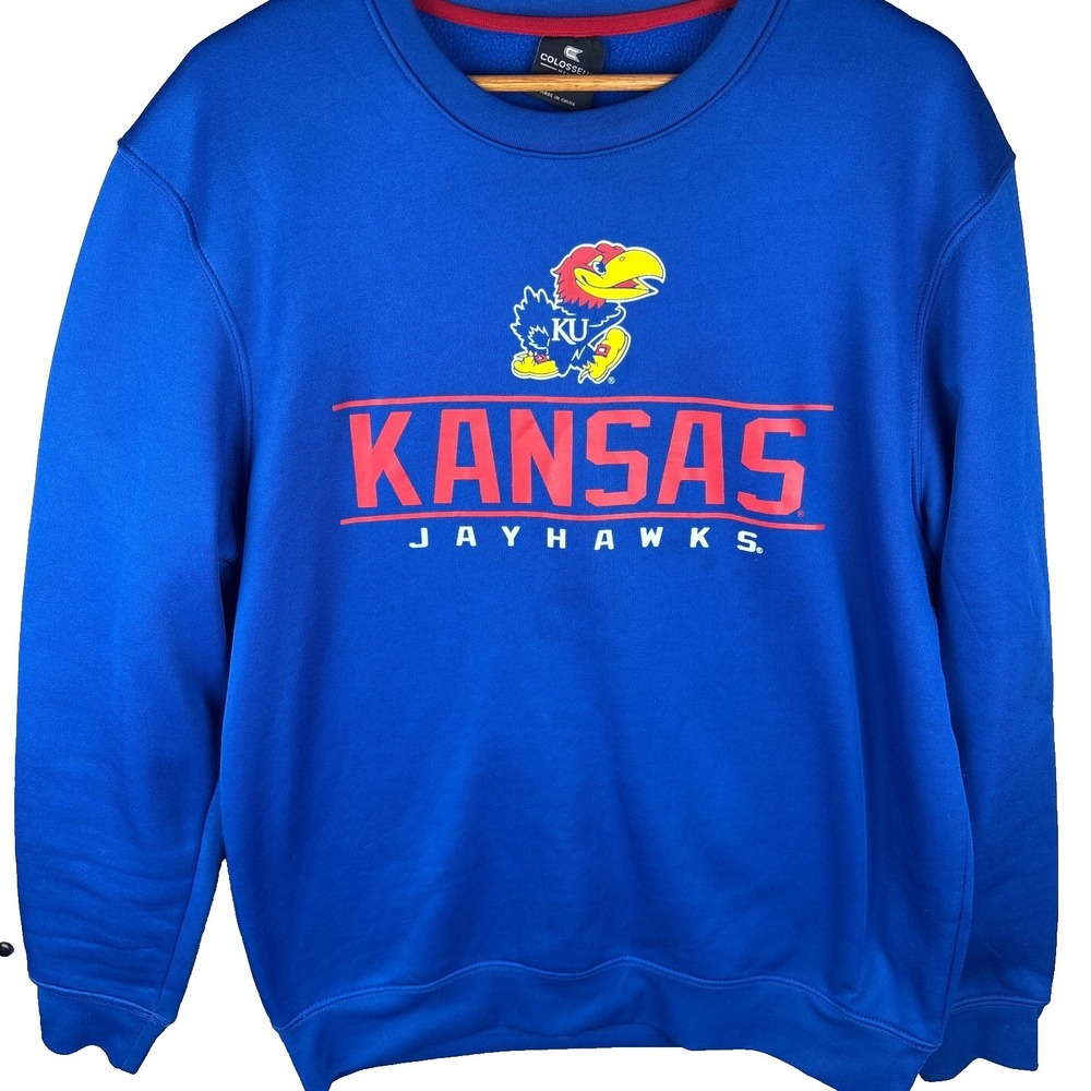KU Kansas Jayhawks Crewneck‎ Sweater Mens Large Colosseum NCAA Basketball